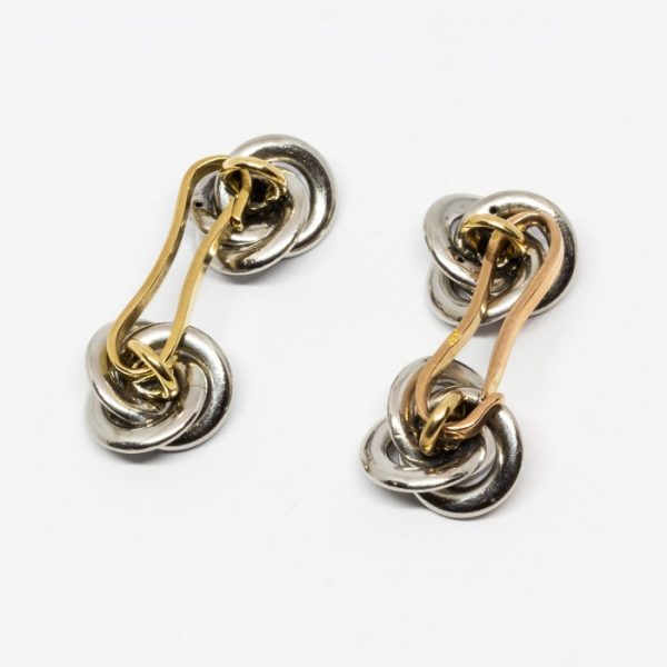 Antique Art Deco French Diamond Gold Platinum Knot Cufflinks