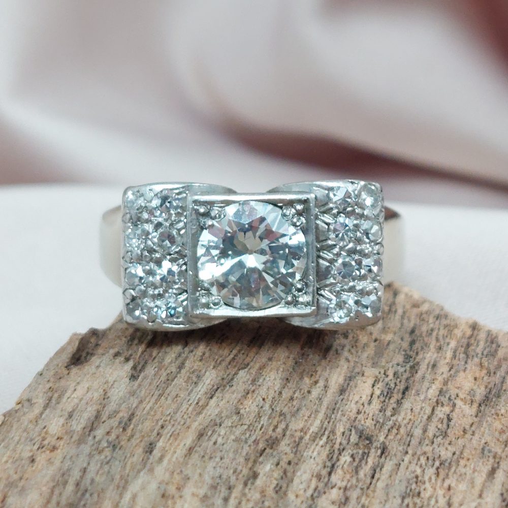 Antique Art Deco French Tablet Diamond Ring