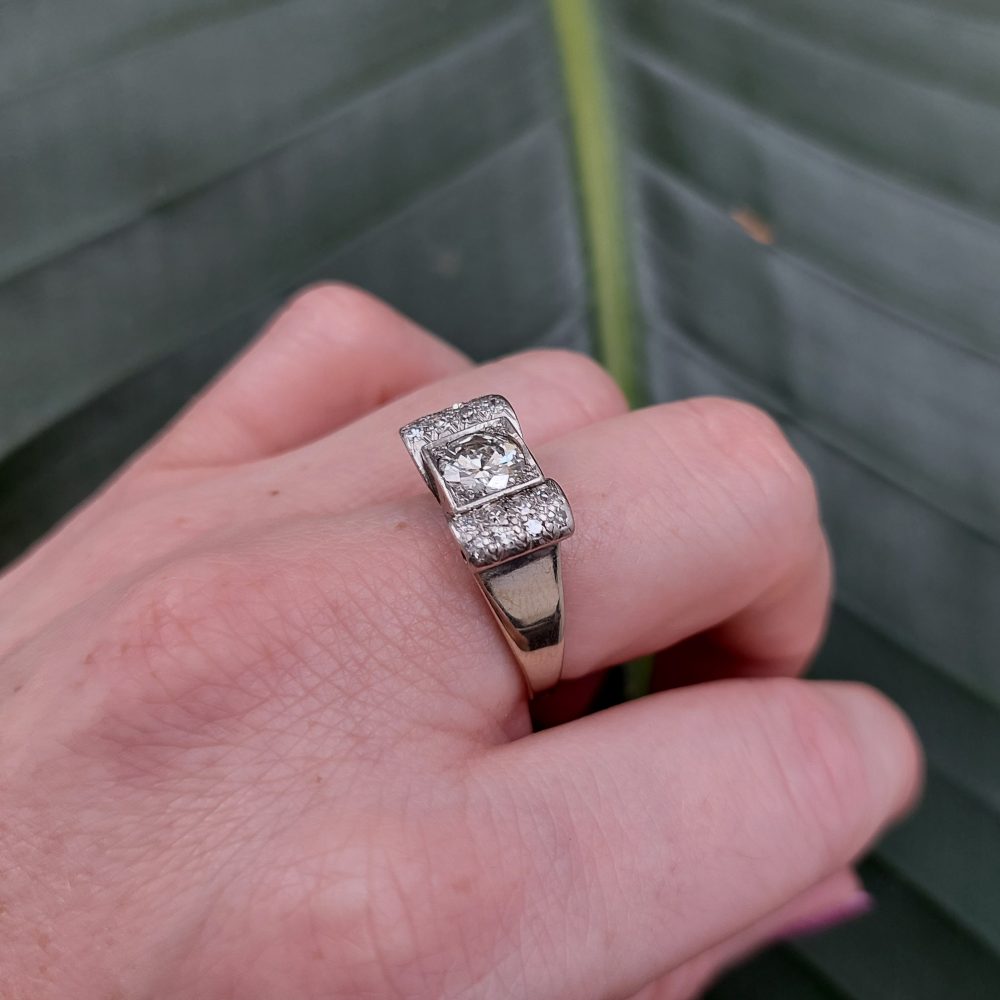Antique Art Deco French Tablet Diamond Ring
