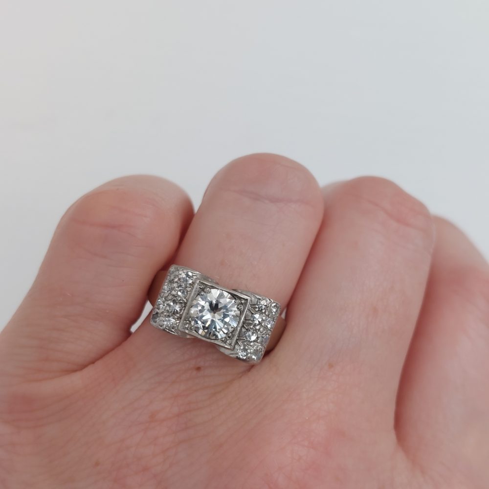 Antique Art Deco French Tablet Diamond Ring