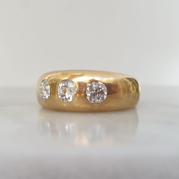 Antique Art Deco Gypsy Set 1ct Diamond Three Stone 18ct Ring