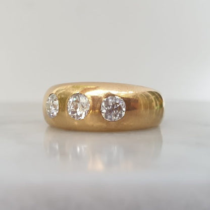 Antique Art Deco Gypsy Set 1ct Diamond Three Stone 18ct Ring