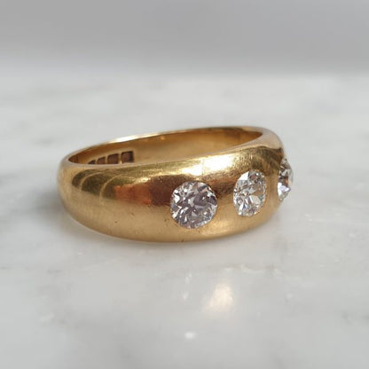 Antique Art Deco Gypsy Set 1ct Diamond Three Stone 18ct Ring