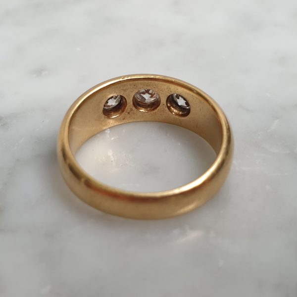 Antique Art Deco Gypsy Set 1ct Diamond Three Stone 18ct Ring