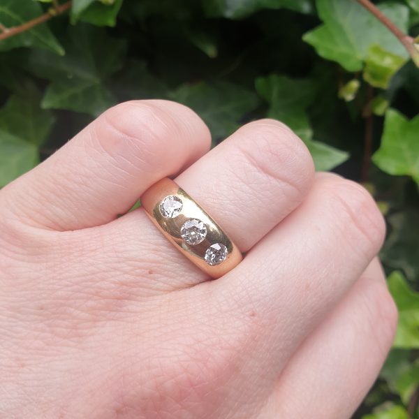Antique Art Deco Gypsy Set 1ct Diamond Three Stone 18ct Ring