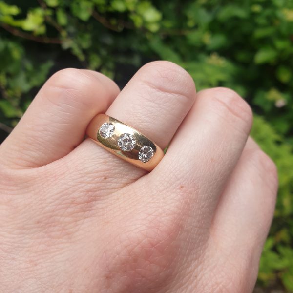 Antique Art Deco Gypsy Set 1ct Diamond Three Stone 18ct Ring