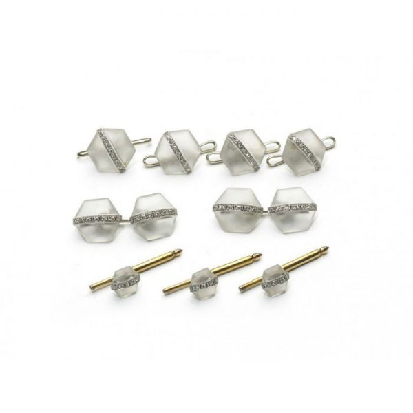 Antique Art Deco J.E. Caldwell Rock Crystal and Diamond Dress Set