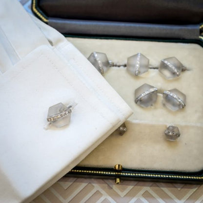 Antique Art Deco J.E. Caldwell Rock Crystal and Diamond Dress Set