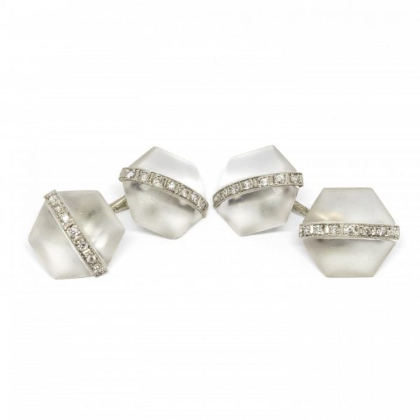 Antique Art Deco J.E. Caldwell Rock Crystal and Diamond Dress Set