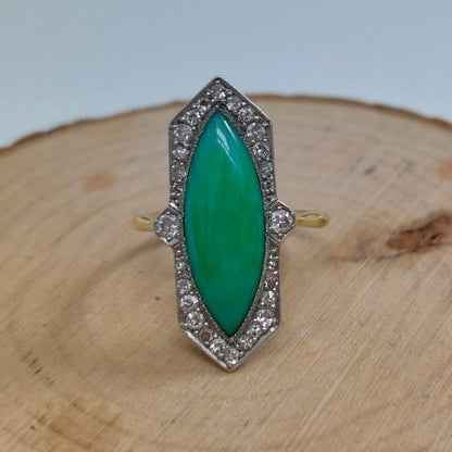 Antique Art Deco Jadeite Jade and Diamond Ring
