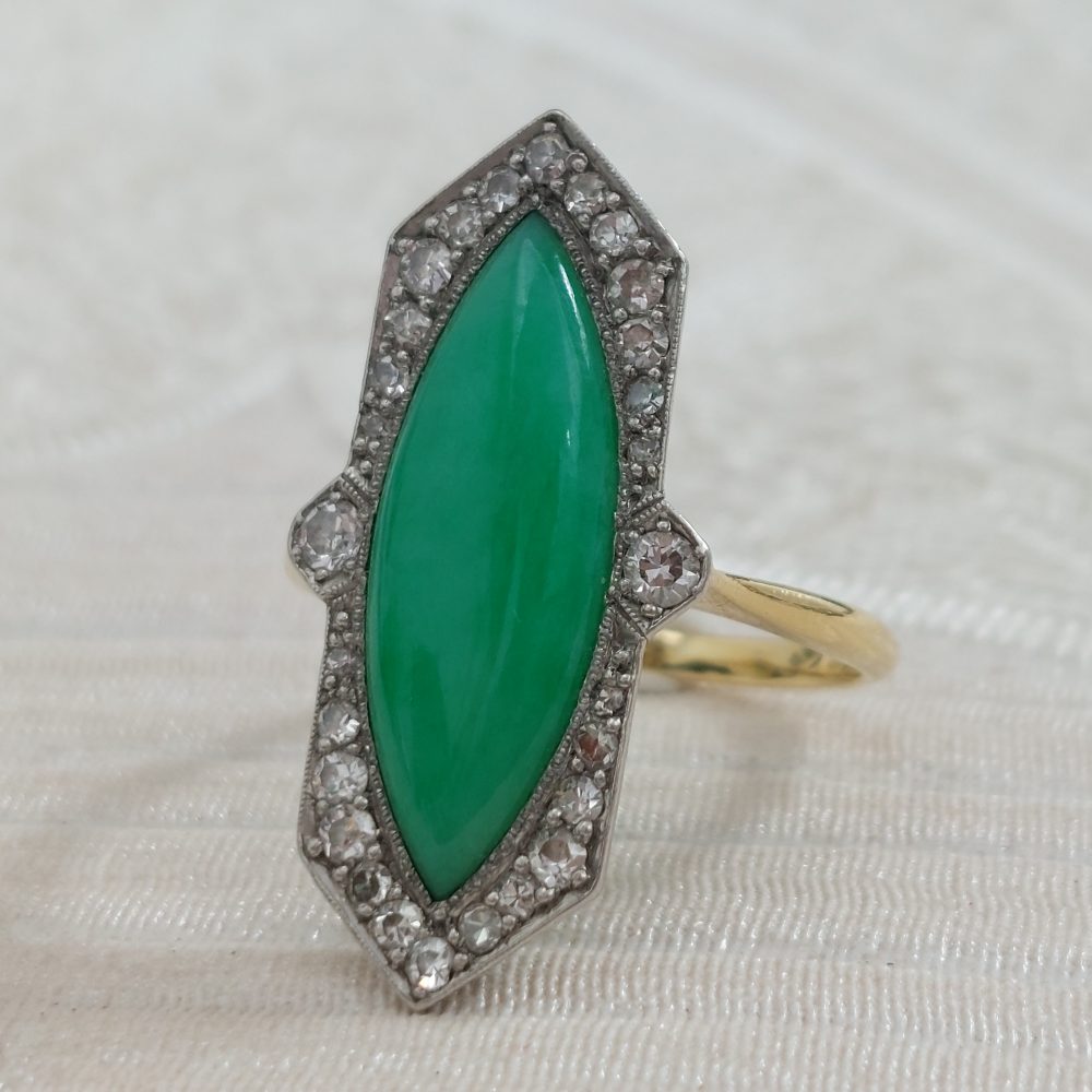 Antique Art Deco Jadeite Jade and Diamond Ring