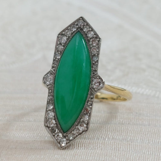 Antique Art Deco Jadeite Jade and Diamond Ring