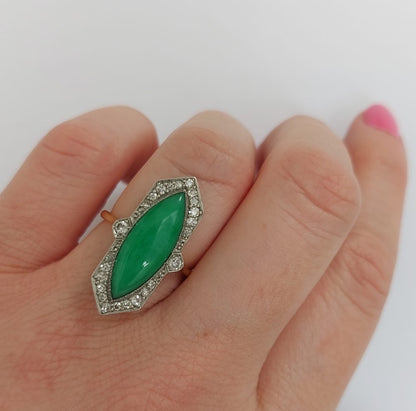 Antique Art Deco Jadeite Jade and Diamond Ring