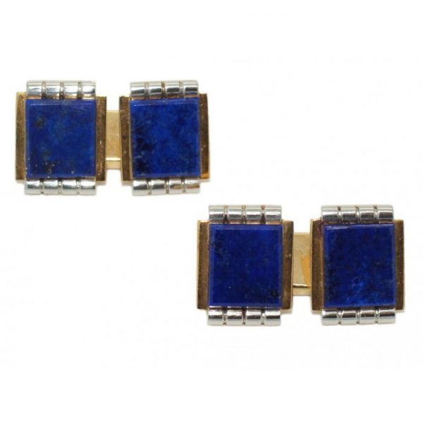 Antique Art Deco Lapis Lazuli Gold Cufflinks
