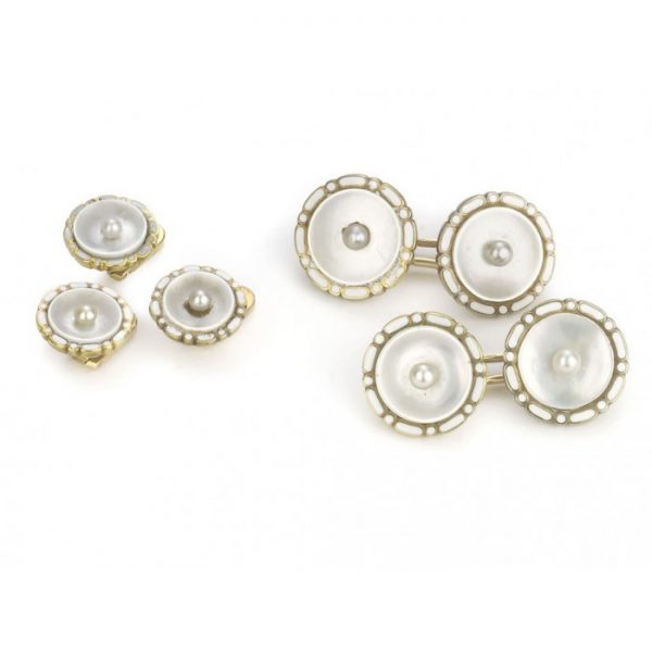 Antique Art Deco Mother of Pearl Gold Dress Se