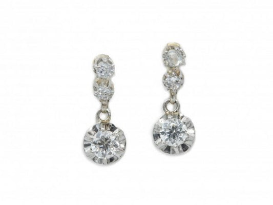Antique Art Deco Old Brilliant Cut Diamond Drop Earrings