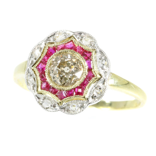 Antique Art Deco Old European Cut Diamond Ruby Ring