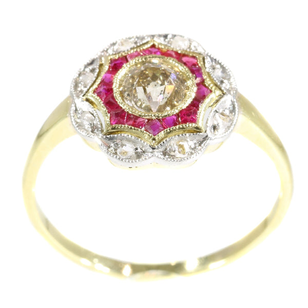 Antique Art Deco Old European Cut Diamond Ruby Ring
