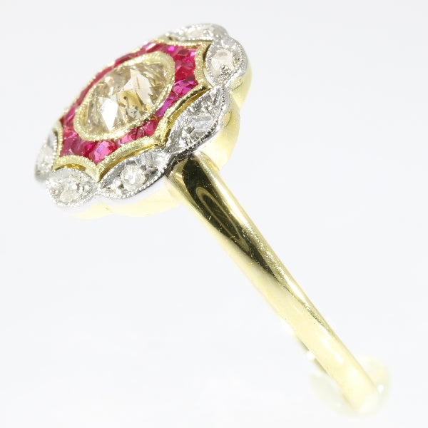 Antique Art Deco Old European Cut Diamond Ruby Ring