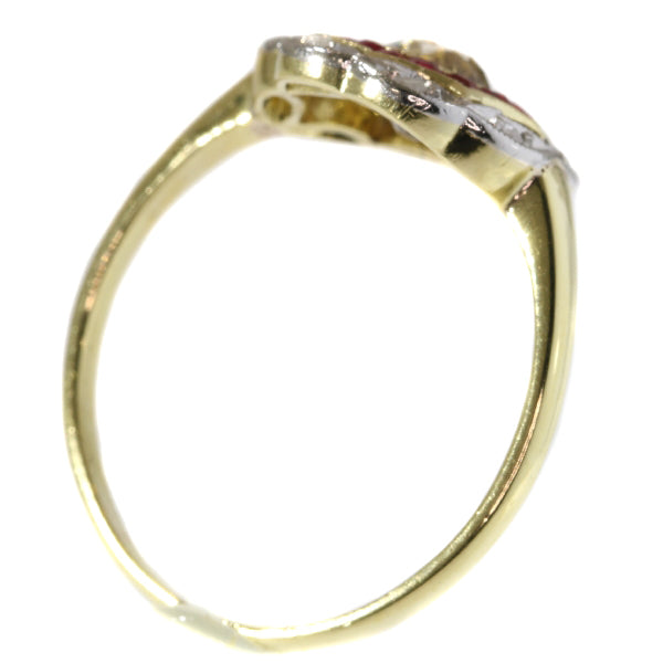 Antique Art Deco Old European Cut Diamond Ruby Ring