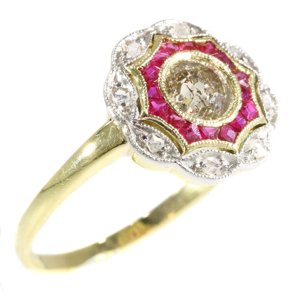 Antique Art Deco Old European Cut Diamond Ruby Ring