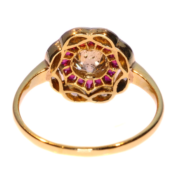 Antique Art Deco Old European Cut Diamond Ruby Ring