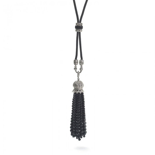 Antique Art Deco Onyx Diamond Tassel Pendant Necklace