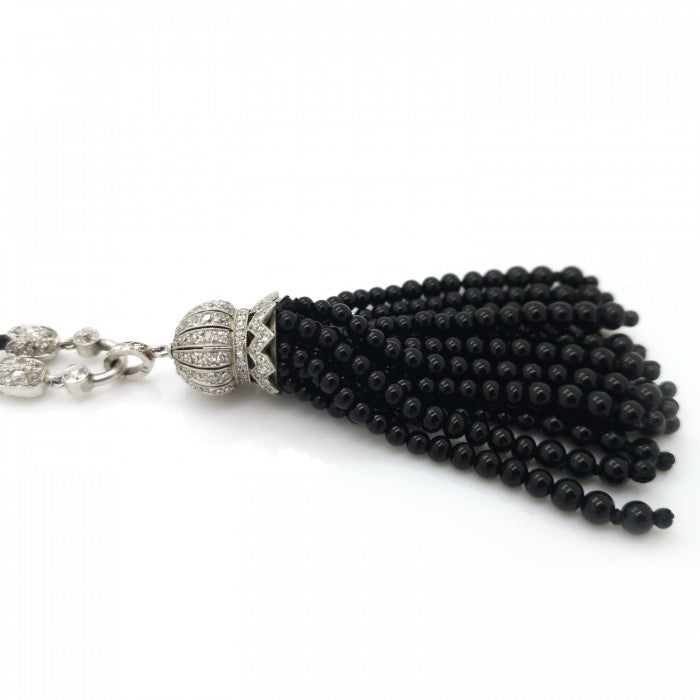 Antique Art Deco Onyx Diamond Tassel Pendant Necklace