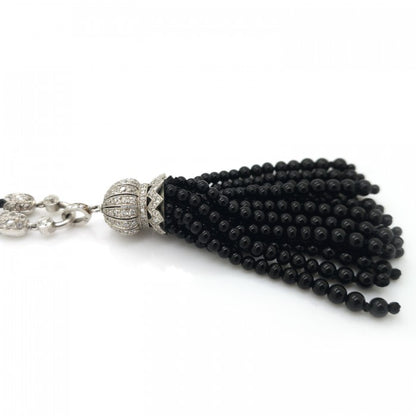 Antique Art Deco Onyx Diamond Tassel Pendant Necklace