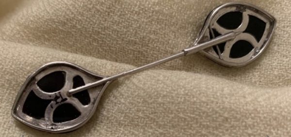 Antique Art Deco Onyx and Diamond Jabot Pin Brooch