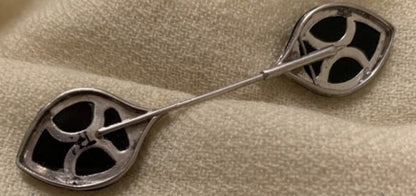 Antique Art Deco Onyx and Diamond Jabot Pin Brooch