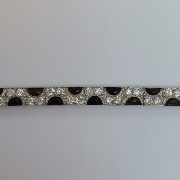 Antique Art Deco Onyx and Diamond Platinum Line Bracelet