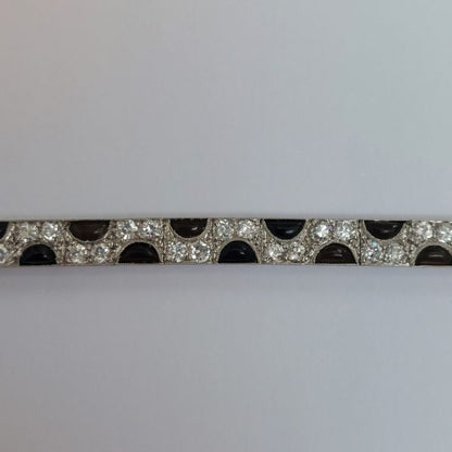 Antique Art Deco Onyx and Diamond Platinum Line Bracelet