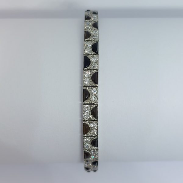 Antique Art Deco Onyx and Diamond Platinum Line Bracelet