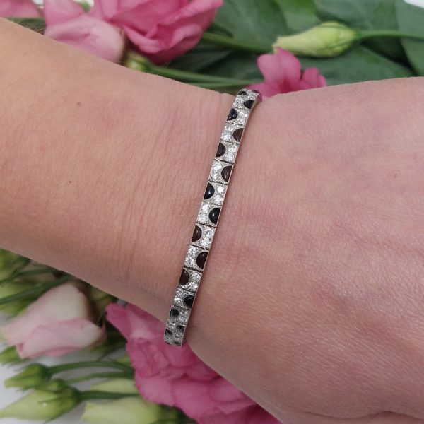 Antique Art Deco Onyx and Diamond Platinum Line Bracelet