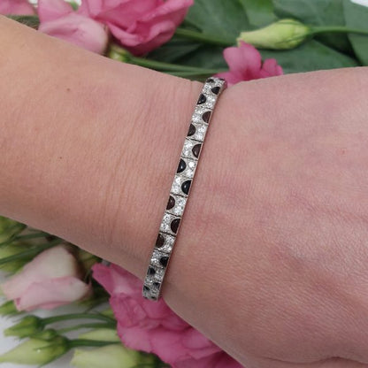 Antique Art Deco Onyx and Diamond Platinum Line Bracelet