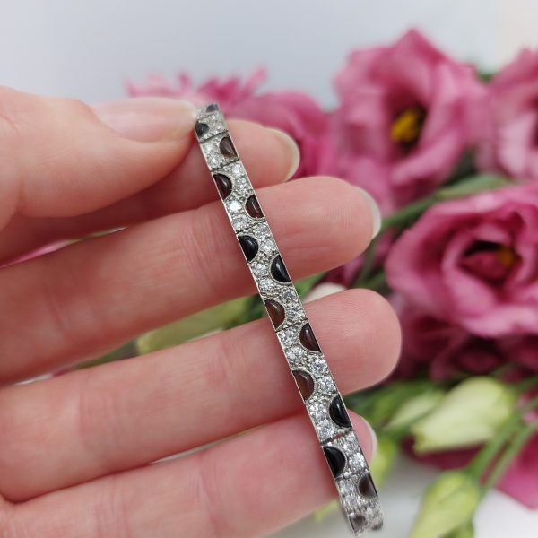 Antique Art Deco Onyx and Diamond Platinum Line Bracelet
