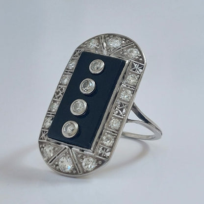 Antique Art Deco Onyx and Diamond Tablet Ring