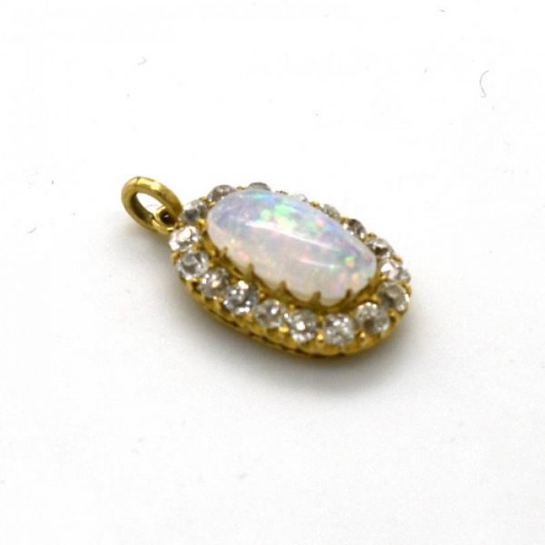 Antique Art Deco Opal & Diamond Cluster Pendant
