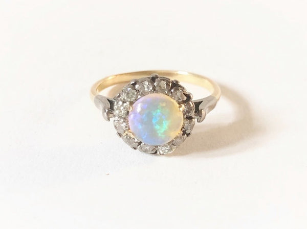Antique Art Deco Opal Diamond Cluster Ring