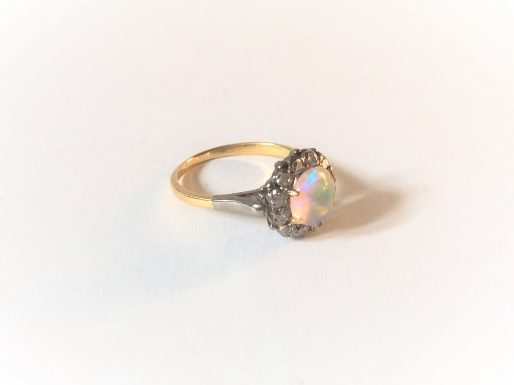 Antique Art Deco Opal Diamond Cluster Ring