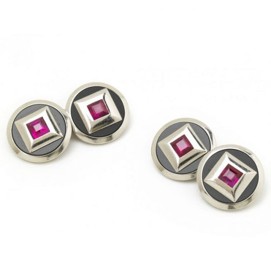 Antique Art Deco Ruby & Black Onyx Platinum Cufflinks