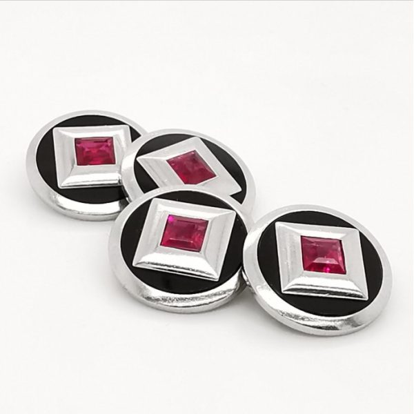 Antique Art Deco Ruby & Black Onyx Platinum Cufflinks