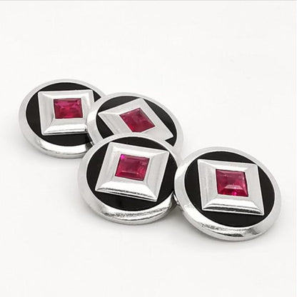 Antique Art Deco Ruby & Black Onyx Platinum Cufflinks
