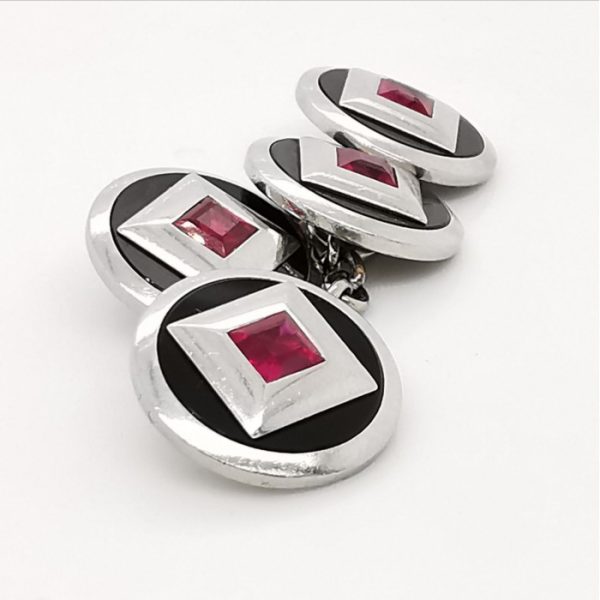 Antique Art Deco Ruby & Black Onyx Platinum Cufflinks
