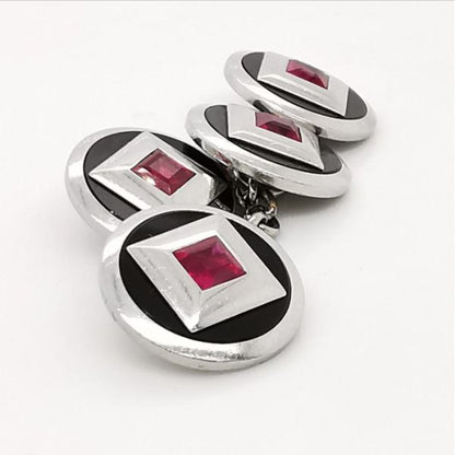 Antique Art Deco Ruby & Black Onyx Platinum Cufflinks