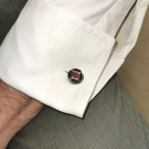 Antique Art Deco Ruby & Black Onyx Platinum Cufflinks