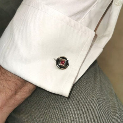 Antique Art Deco Ruby & Black Onyx Platinum Cufflinks