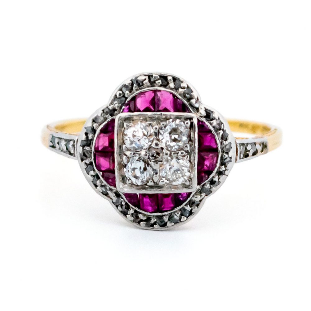Antique Art Deco Ruby and Diamond Cluster Ring