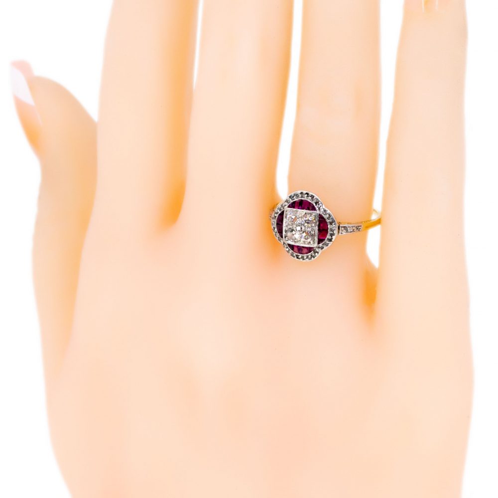 Antique Art Deco Ruby and Diamond Cluster Ring